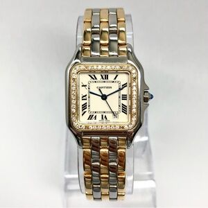 CARTIER PANTHERE Quartz 27mm 3 Row Gold 0.48TCW DIAMOND Watch Cream Dial